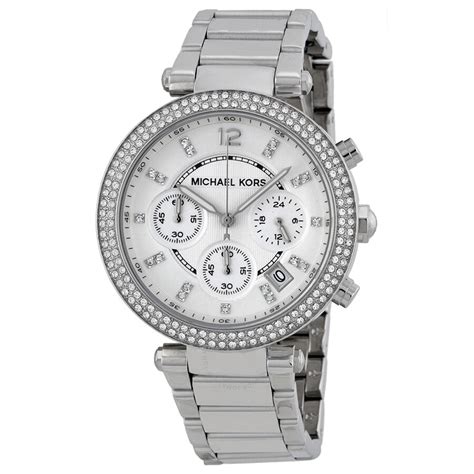 michael kors parker silver stainless steel chronograph ladies watch mk5353|Michael Kors chronograph silver dial.